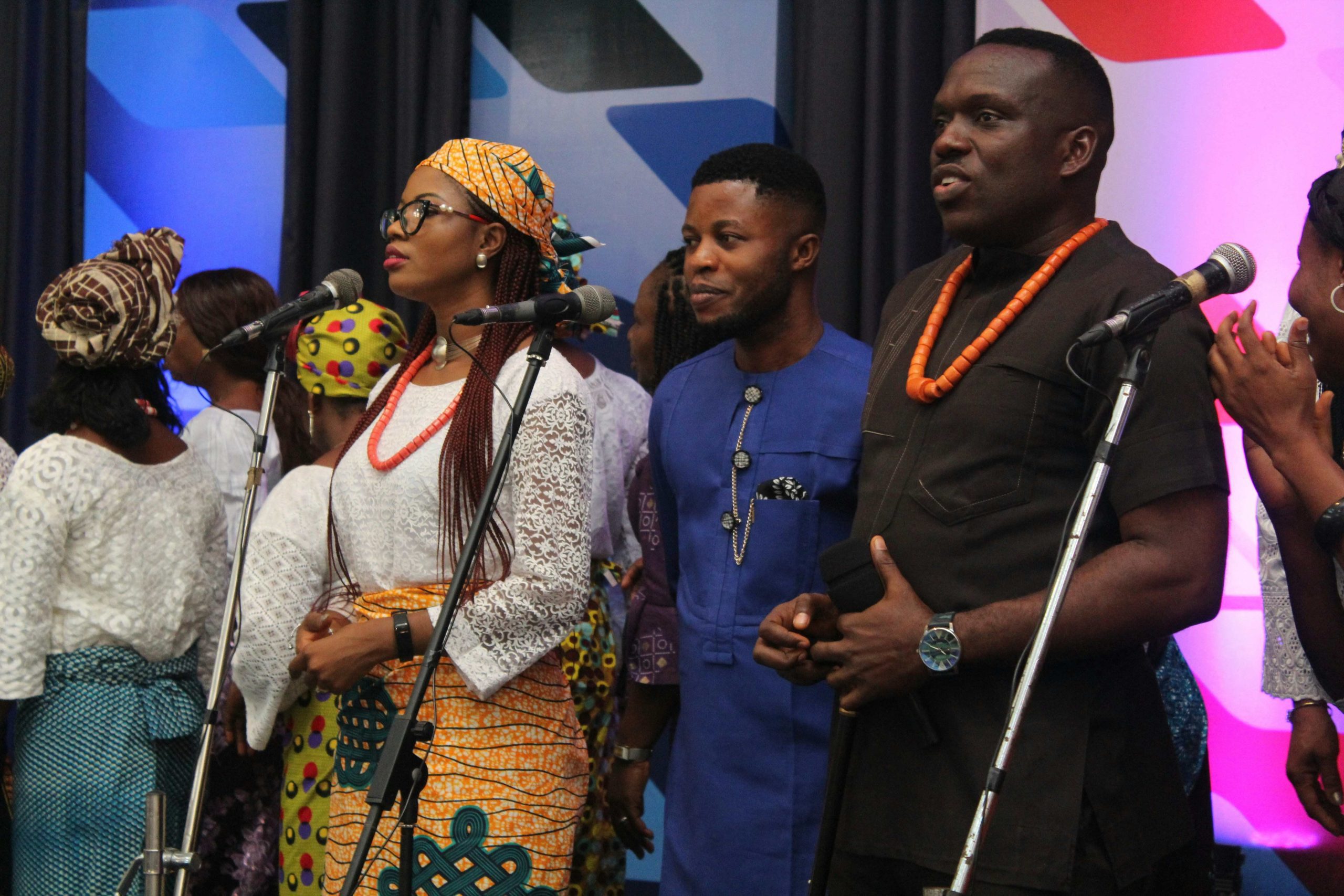 A choir leading worship in song