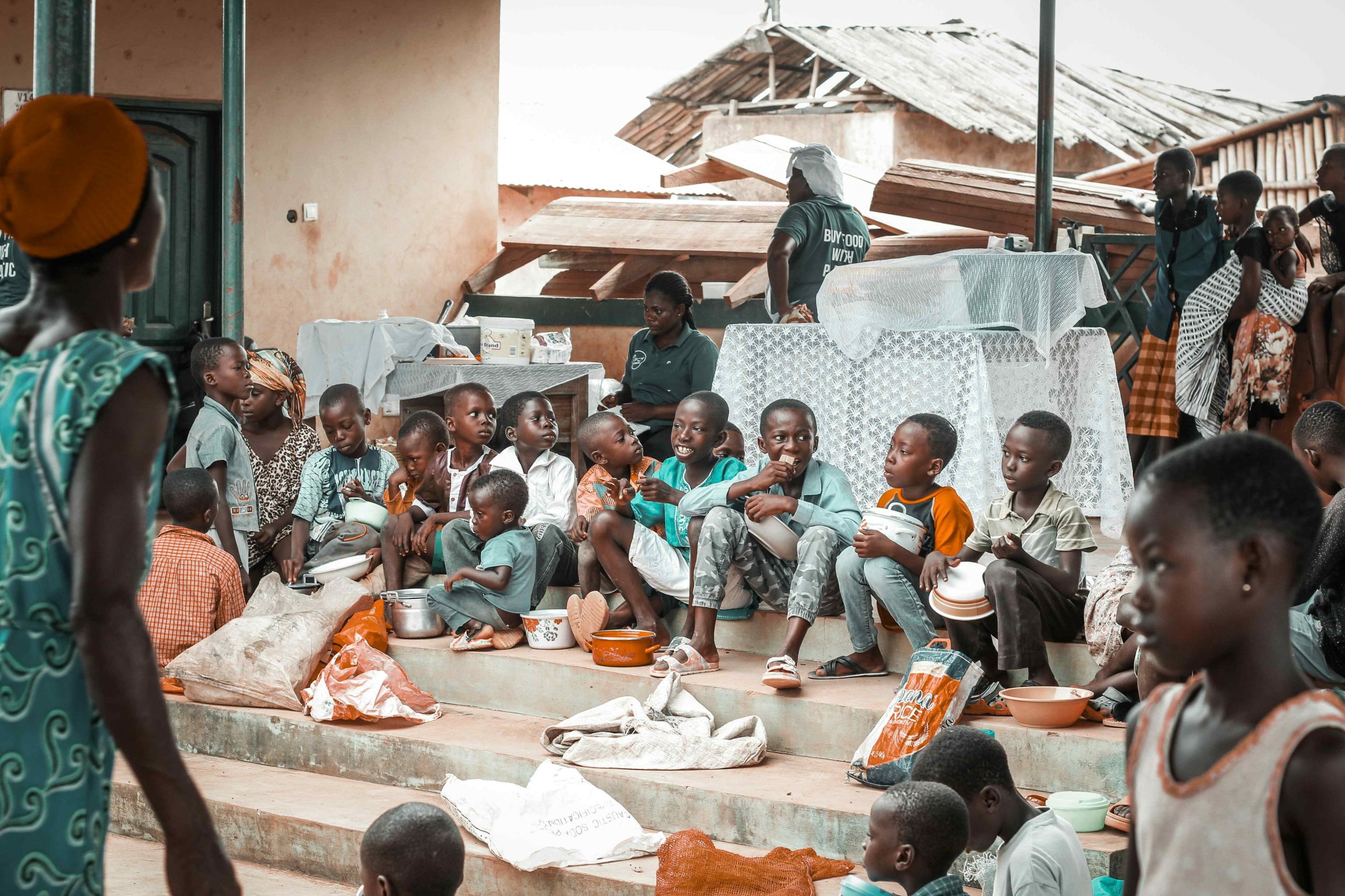 Children of the neighbourhood gathered outdoors