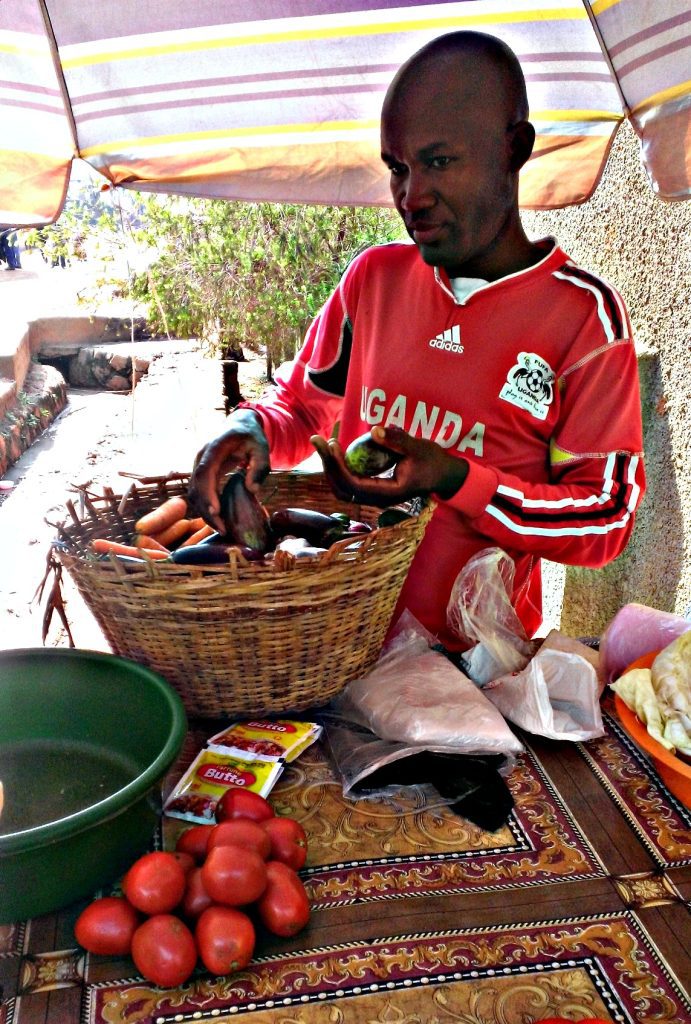 A vendor at a local market stall